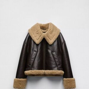Women's Brown Shearling Jacket Zara m excellent